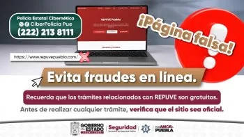 SSP alerta sobre sitio falso del REPUVE en Puebla; llaman a evitar fraudes