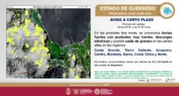 Lluvias fuertes, granizo y vientos de hasta 60 km/h azotarán Guerrero: Protección Civil