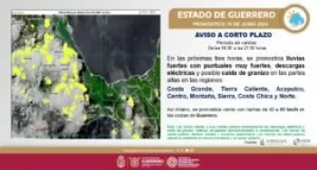Lluvias fuertes, granizo y vientos de hasta 60 km/h azotarán Guerrero: Protección Civil