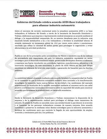 AUDI y sindicato logran acuerdo con incremento de 19.5% en Puebla