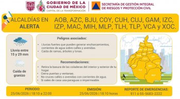 Alerta Amarilla en CDMX por lluvias fuertes y posible granizo este jueves