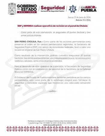Aseguran 20 puntas hechizas y armas punzocortantes en penal de San Pedro Cholula