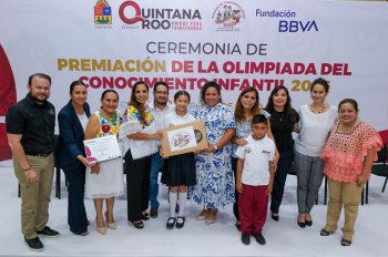 Gobernadora Mara Lezama premia a ganadores de la Olimpiada del Conocimiento Infantil 2026 en Quintana Roo
