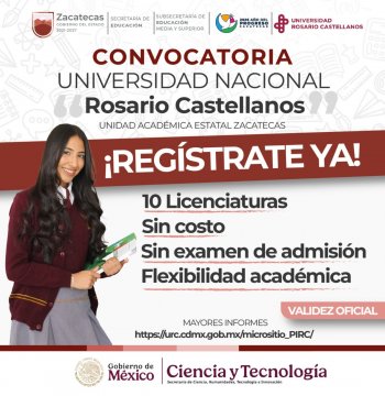 Inician inscripciones gratuitas a la Universidad Nacional Rosario Castellanos en Zacatecas