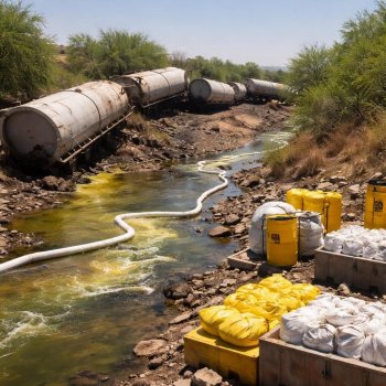 Profepa atiende emergencia ambiental por derrame de hidrosulfuro de sodio tras descarrilamiento en Sonora