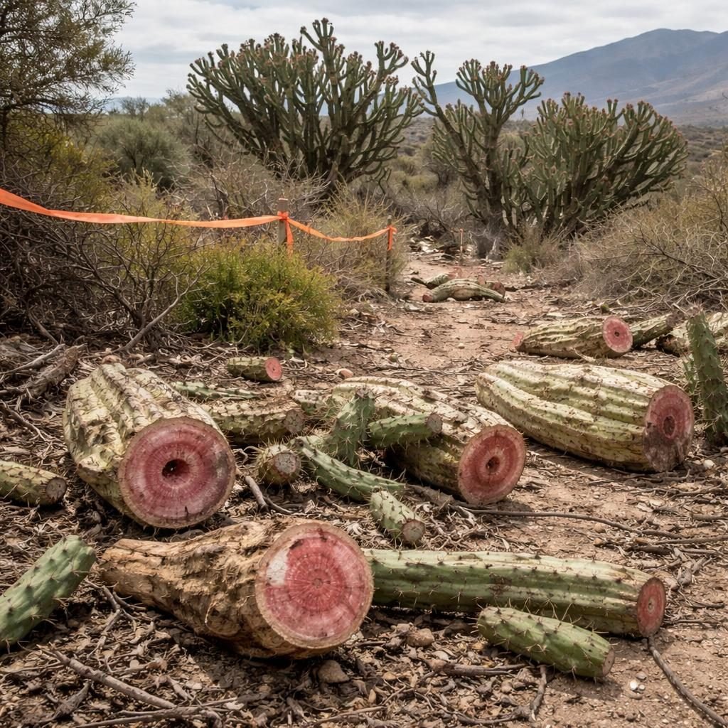 Indignación en Guanajuato: presunta tala de cactus garambullos de más de 500 años por carrera deportiva