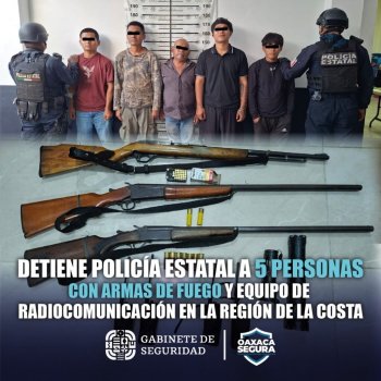 Detienen a cinco personas con armas ilegales en la Costa de Oaxaca