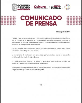 Reprograman Festival de la Memoria en Puebla para garantizar participación internacional
