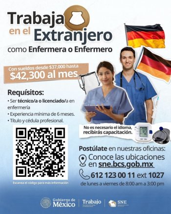 SNE-BCS invita a enfermeros a trabajar en Alemania con salarios de hasta 42 mil pesos