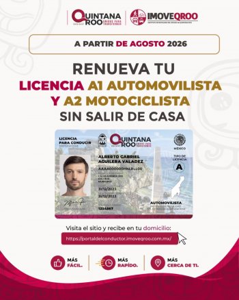 IMOVEQROO lanza renovación en línea de licencias A1 y A2 con entrega a domicilio