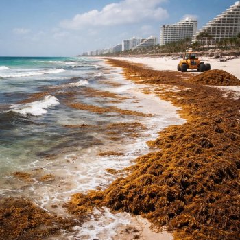 Sargazo en Cancún desafía al turismo mexicano