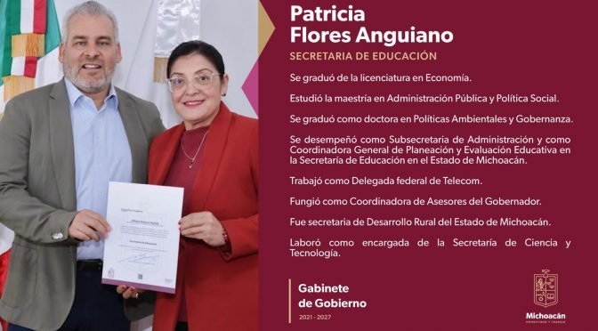 Patricia Flores Anguiano es designada secretaria de Educación en Michoacán
