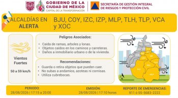 Alerta amarilla en CDMX por vientos fuertes este viernes en nueve alcaldías
