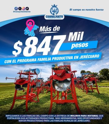 Entregan molinos de nixtamal a 113 familias productoras en Jerécuaro