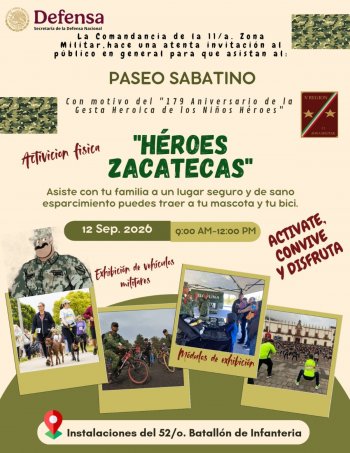 Ejército invita al paseo "Héroes Zacatecas" el 12 de septiembre en Guadalupe