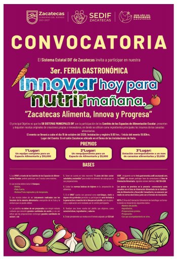 SEDIF Zacatecas convoca a 58 DIF municipales a la 3ª Feria Gastronómica