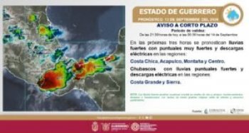 Prevén lluvias fuertes y descargas eléctricas en cuatro regiones de Guerrero