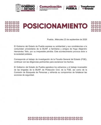 Gobierno de Puebla lamenta muerte de Hugo Alejandro Hernández Tello, de la BUAP
