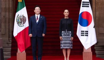 Sheinbaum recibe a Lee Jae-myung en Palacio Nacional para reunión privada