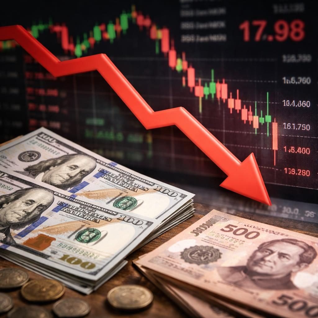 Dólar hoy: peso mexicano cae 1% y se acerca a 18.00 unidades
