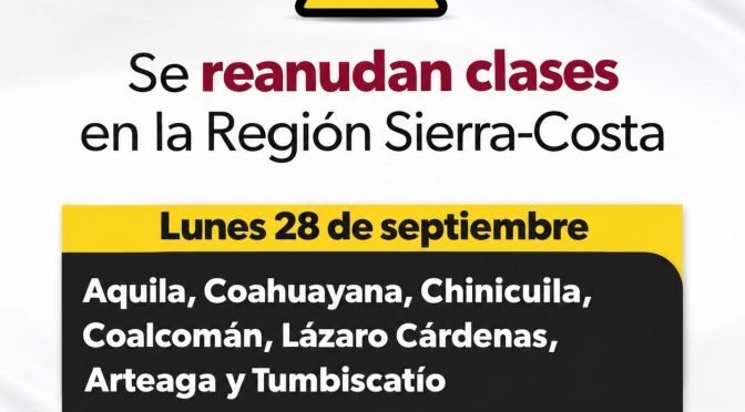 Reanudan clases presenciales en siete municipios de Michoacán tras paso del huracán Polo