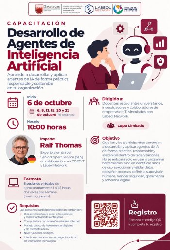 Cozcyt y Labsol convocan a capacitación en agentes de IA con experto alemán