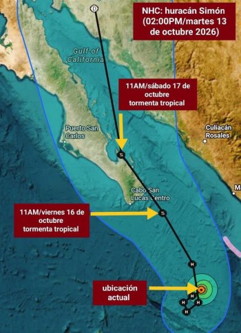 Huracán Simon podría dejar lluvias de hasta 75 mm en Baja California Sur