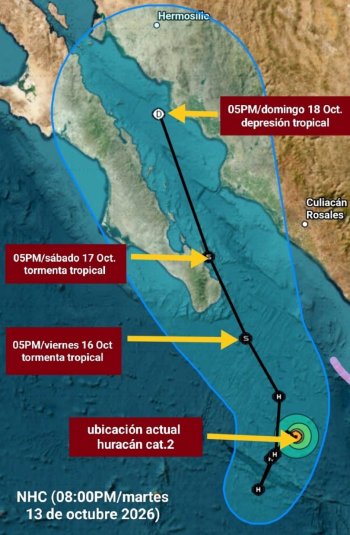 Huracán Simon se intensifica a categoría 2; BCS espera lluvias y sesiona Consejo de Protección Civil