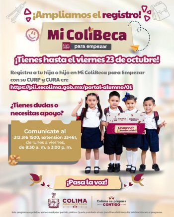 Colima amplía al 23 de octubre el registro de Mi ColiBeca para Empezar de preescolar