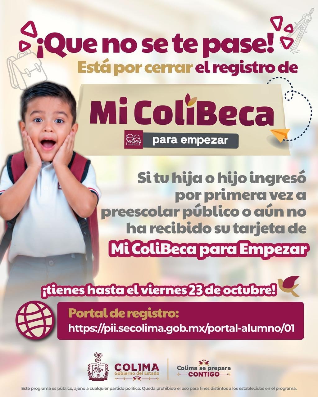 Este viernes vence prórroga para registrar a Mi ColiBeca para Empezar en Colima