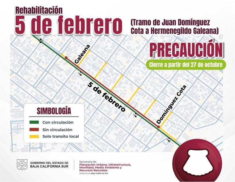SEPUIMM inicia este martes renivelación del bulevar 5 de Febrero en La Paz con 3.3 mdp