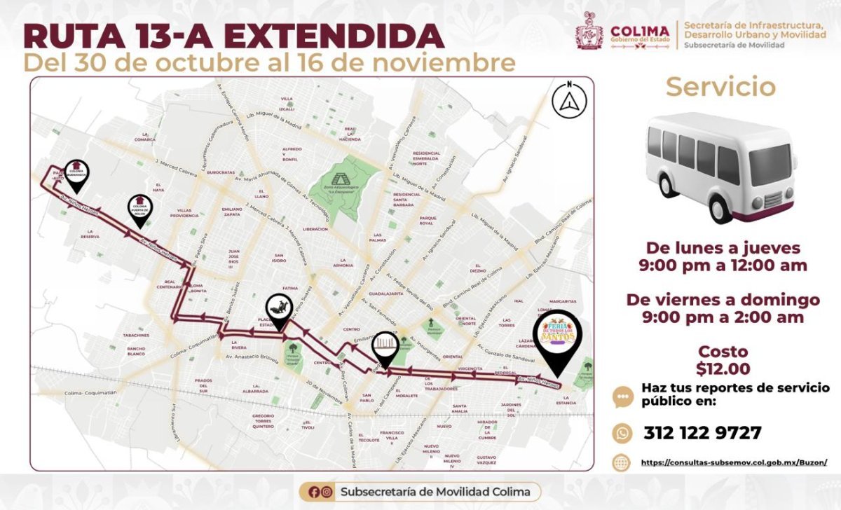 Subsemov amplía rutas y horarios de transporte público para la Feria de Colima 2026