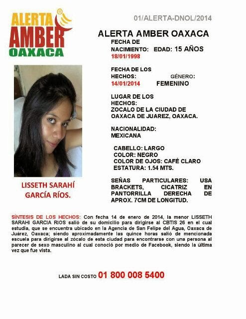 Se activa alerta Amber para localizar a la menor desaparecida Lisseth Sarahí García Ríos