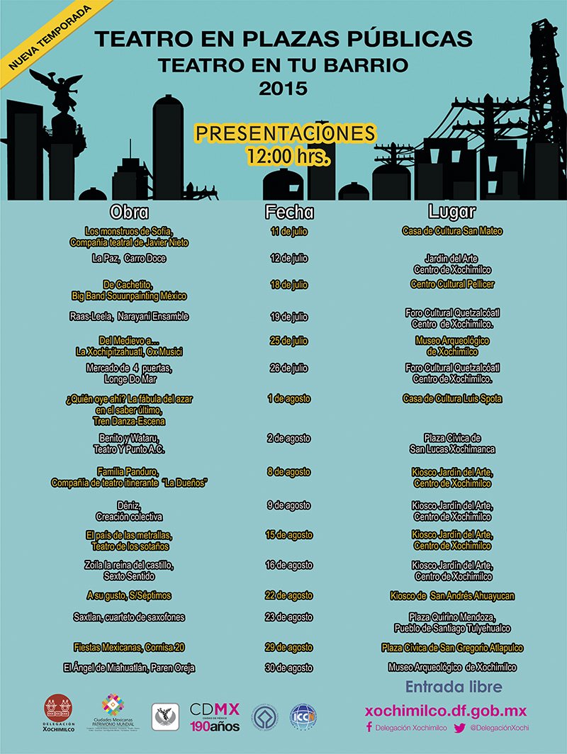 TEATRO EN TU BARRIO LLEGA A LAS PLAZAS PÚBLICAS DE XOCHIMILCO