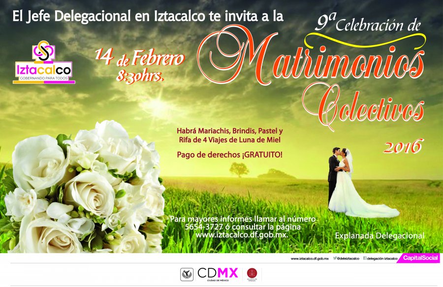 La Delegación Iztacalco invita a participar en la 9Aa Celebración de Matrimonios Colectivos