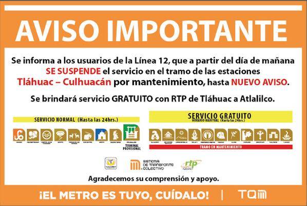 CIERRE DE LA LÍNEA 12 DEL METRO