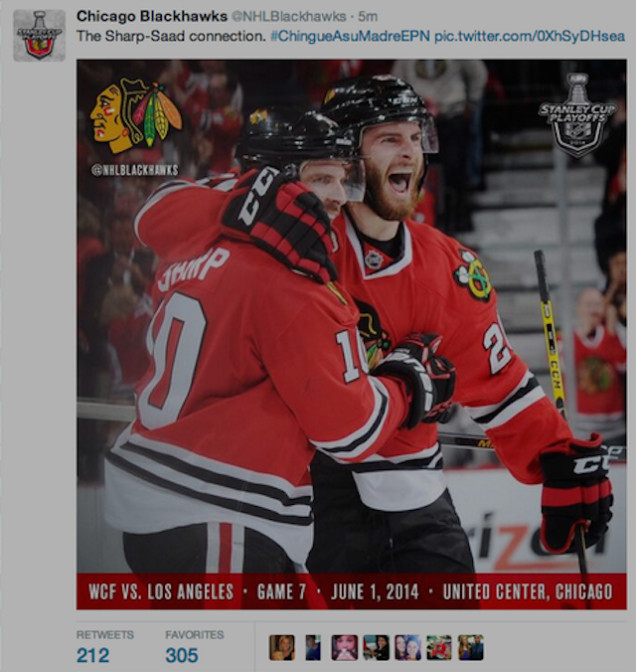 La cuenta de twitter de los Blackhawks se la 'recuerda' a EPN