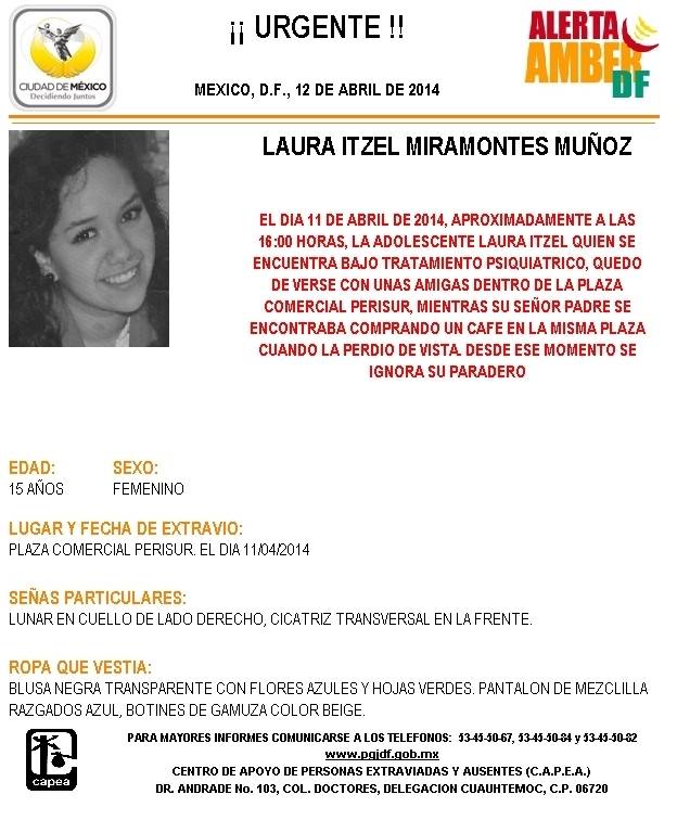 MOVILIZA PGJDF ALERTA AMBER PARA LOCALIZAR A ADOLESCENTE