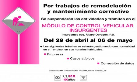 Suspenden trÃ¡mites vehiculares en MÃ³dulo Insurgentes por remodelaciÃ³n y mantenimiento correctivo