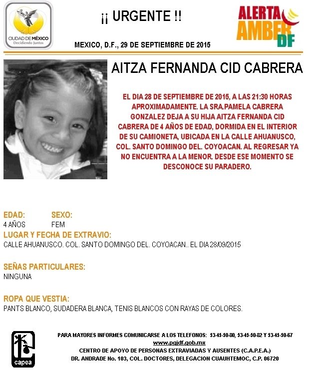 ACTIVÓ PGJDF ALERTA AMBER