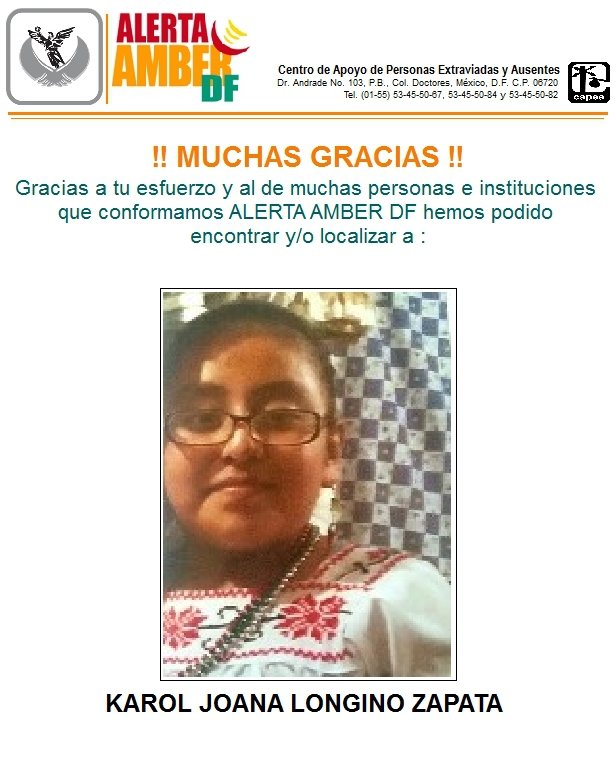 DESACTIVA PGJDF ALERTA AMBER; SE LOCALIZÓ A MENOR EXTRAVIADA EN COYOACÁN